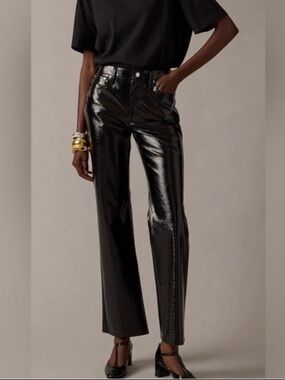 J. Crew Collection Demi Boot Pants Faux Patent Leather Black Size 28 NWT's